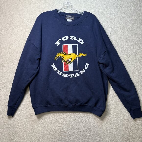 Vintage Mens XXL Ford Mustang Pullover Blue Sweatshirt Ford Motors Co. Classics
